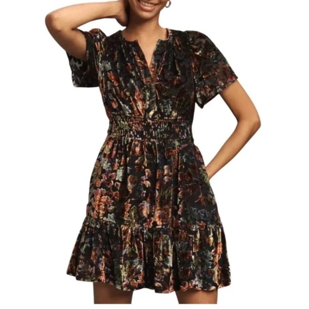 Anthropologie SS Velvet Somerset Mini Dress Carbon‎ Size Large New With Tags